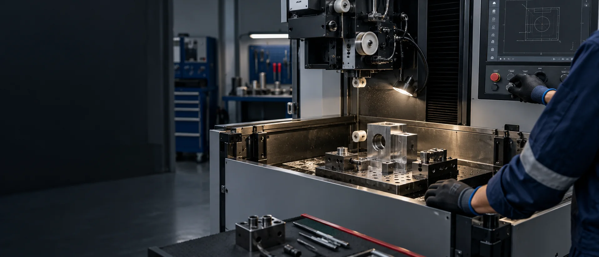 Técnico inspecionando uma máquina de eletroerosão